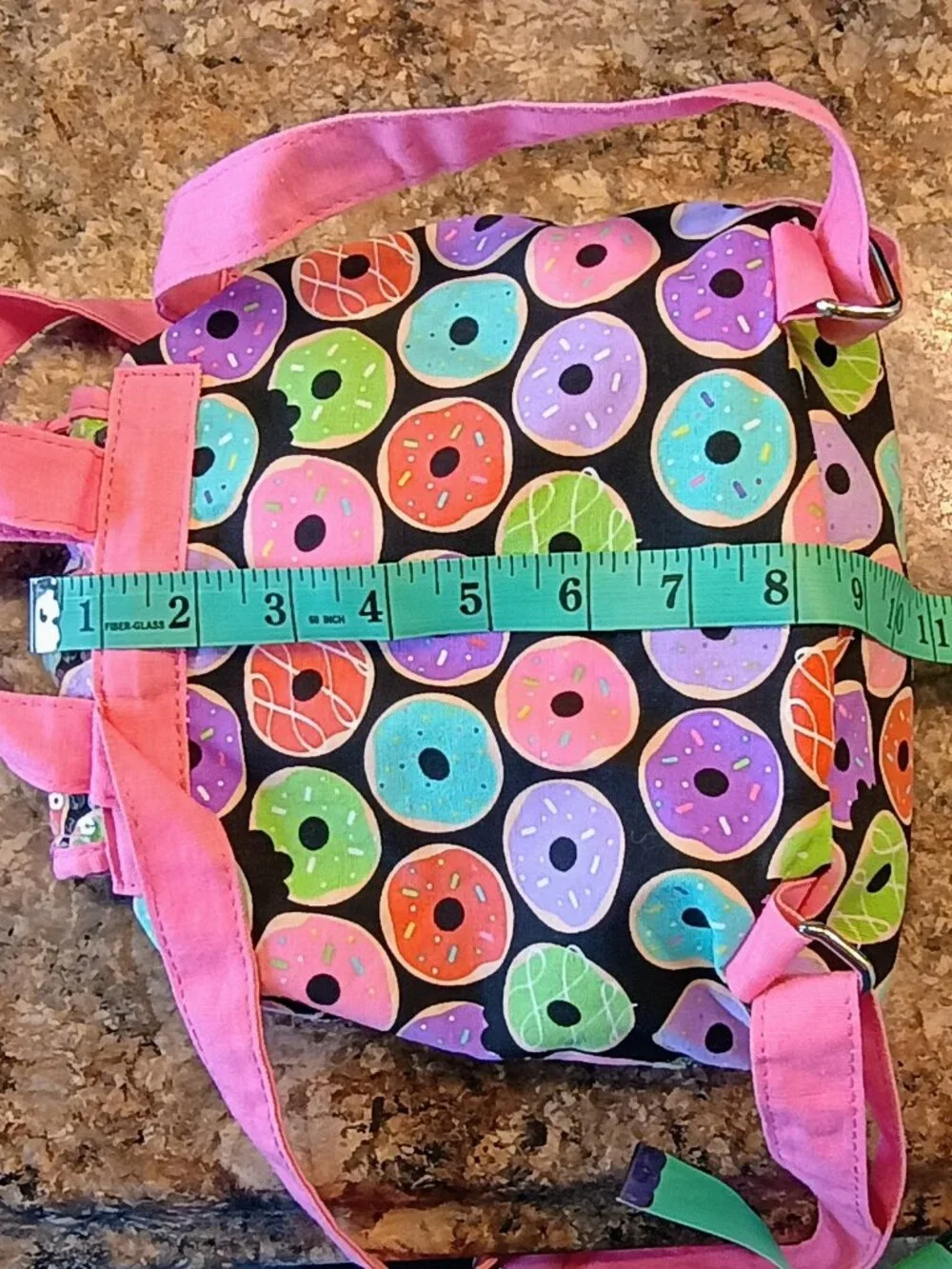 Donut Print Mini Backpack Pink Drawstring Backpack Sequin Accent Small Book Bag